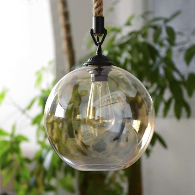 8'' Wide Small Amber Glass LED Pendant with Rope Chain
