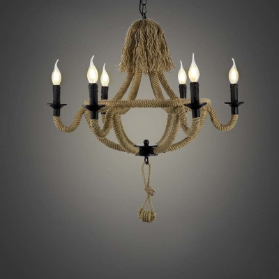 Black Finish 6 Light Rope LED Chandelier with Candle Shade