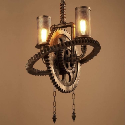 Old Iron Double Light Gear Shaped Indoor Commercial LED Pendant Lighting