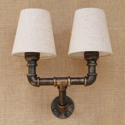 Inddor 2 Light LED Wall Lamp with Natural Fabric Shade in Antique Bronze Finish