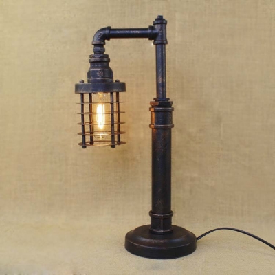 Classic Bronze Single Light Down Lighting Indoor LED Table Lamp with Cylinder Metal Cage