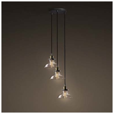 Three Light LED Multi Light Pendant with Clear Warehouse Glass Shade