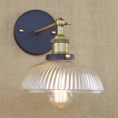 Vintage Style 1 Light Bowl Shade LED Wall Sconce with Ribbed Glass Shade