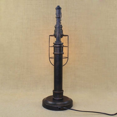 Antique Dark Bronze 20'' H Single Light Pipe LED Table Lamp with Cage Shade