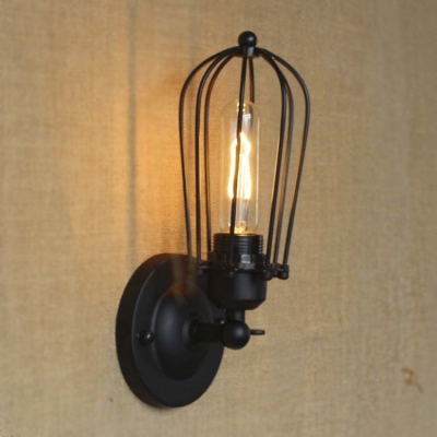 

Loft Style 1 Light Matte Black Metal Cage Retro Single Light LED Wall Light, HL421930