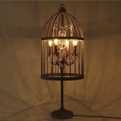 Rust Iron 4 Light Bird Cage LED Table Lamp with Crystals