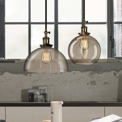 Single Light Semicircle Suspended Light Industrial Modern Clear Glass Pendant Light in Antique Brass