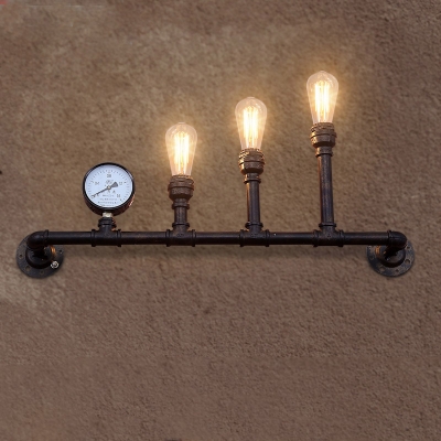 16 Inches Rust Iron 3-Light Steampunk Pipe LED Wall Sconces
