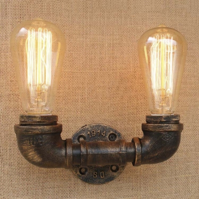 Old Bronze 2 Light Wall Sconce Industrial Pipe Wall Lamp for Hallway Foyer Warehouse