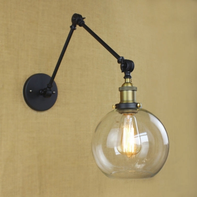 Vintage Black Finished Single Light Adjustable LED Wall Sconce with Clear Globe Shade