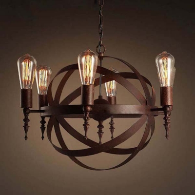 Industrial LED Orb Chandelier Pendant in Antique Copper, 21'' W, 6 Light