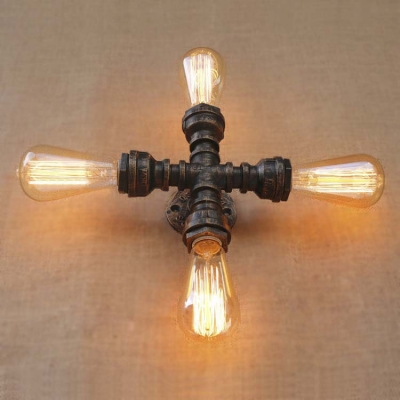 Antique Bronze Cross Shape 4 Light Pipe LED Wall Sconce