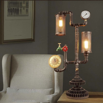 33'' H Large Pipe LED Table Lamp with Cylinder Metal Shade