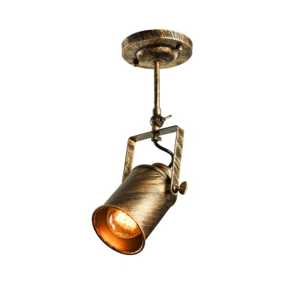 Antique Bronze Semi Flush Spotlight with Cylinder Metal Shade Industrial 1 Light Ceiling Lamp for Clothes Stores Bar
