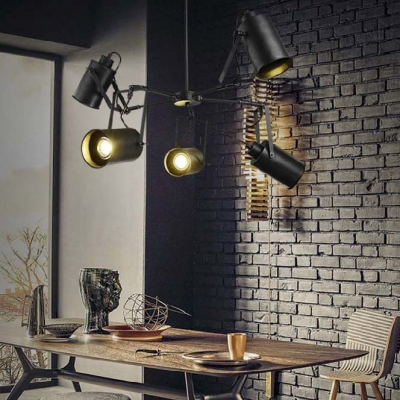 Black Finish Five Light Industrial Spotlight LED Chandelier 35'' Wide