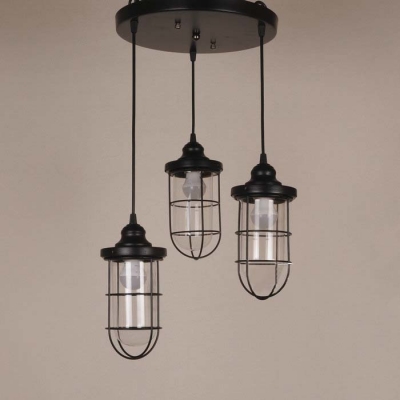 Modern Style Three Light Foyer Indoor LED Multi Light Pendant with Metal Cage