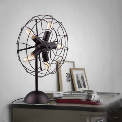 Vintage Black Wrought Iron 5 Light Fan Shaped LED Table Lamp Accent Lamp