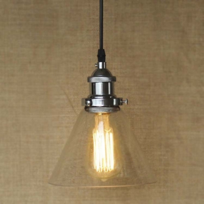 6'' Wide Cone Shade 1 Light Industrial Clear Glass LED Pendant Lighting