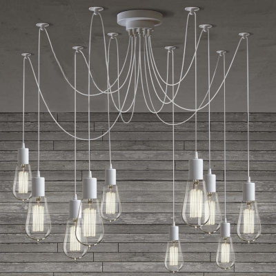 Industrial Multi Light Pendant in White Finish 10 Light Swag Chandelier for Living Room Restaurant Clothes Stores