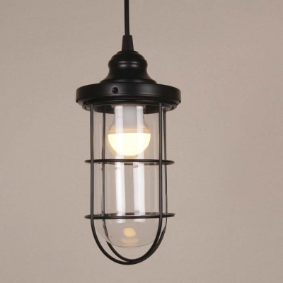 Industrial Style 1 Light Cage LED Pendant Lighting in Black Finish