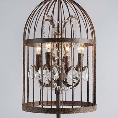 Rust Iron 4 Light Bird Cage LED Table Lamp with Crystals