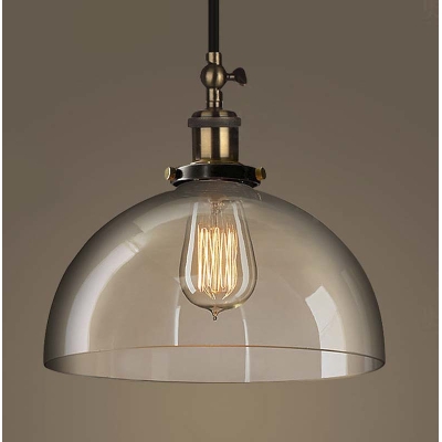 Single Light Semicircle Suspended Light Industrial Modern Clear Glass Pendant Light in Antique Brass