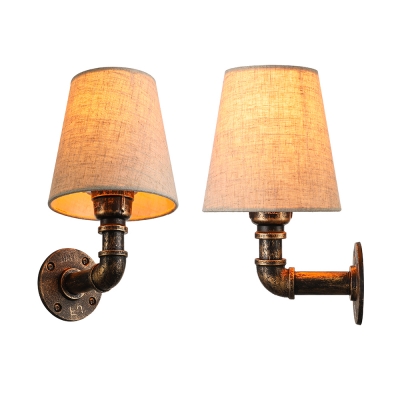 Industrial Style Pipe LED Wall Lamp with Empire Fabric Shade