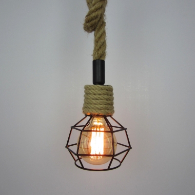 Mini Cage LED Pendant with Rope Chain in Industrial Style