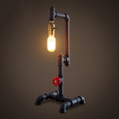 21'' H Industrial Style Pipe LED Table Lamp with Red Valve Decorated