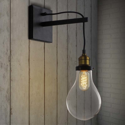 Simple Edison Bulb Style 1 Light Indoor Hallway LED Wall Sconce in Black