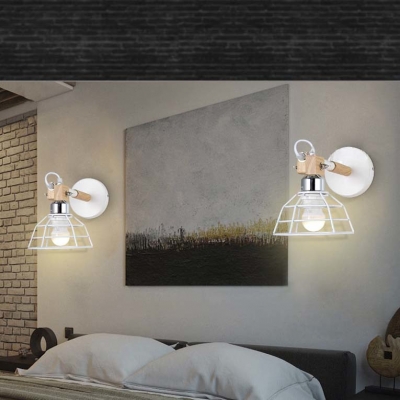 Industrial Style LED Mini Wall Sconce in White Finish with Metal Cage