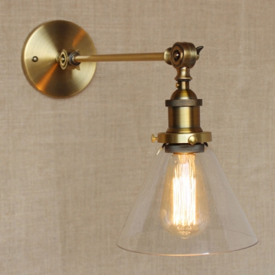 Retro Vintage One Light LED Wall Lamp with Clear Cone Shade