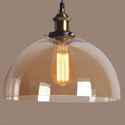 Semicircle Pendant Light with Amber Glass Shade Simple Concise Single Light Hanging Lamp for Kitchen