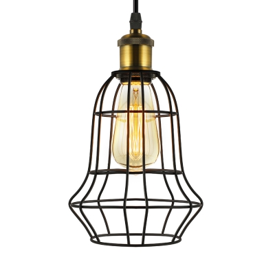 Industrial Style 1 Light Mini Cage LED Pendant in Black