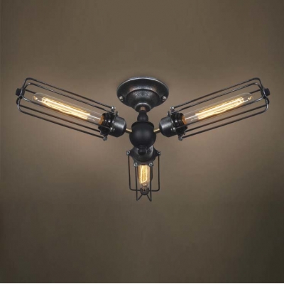 Industrial Style Three Light 20'' Wide LED Semi Flush Ceiling Light in Antique Silver Finish