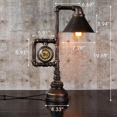 Brushed Bronze Single Light Cone Clock LED Desk Lamp