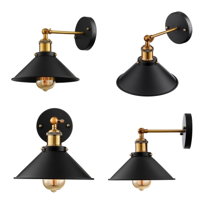 Industrial Style 1 Light Wall Sconce with Metal Railroad Shade for Barn Restaurant-Black