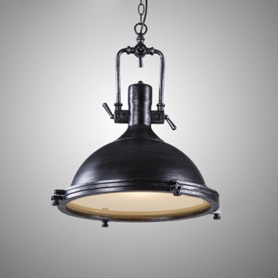 Indoor Antique Black Finished Metal Hanging Pendant with Dome Shade