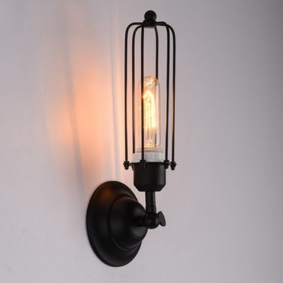Industrial Iron Tubular Cage 1 Light Black LED Wall Sconce