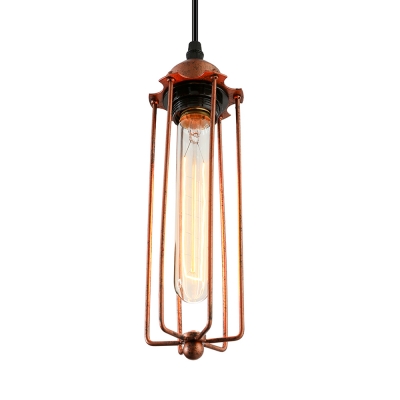 Industrial Style Antique Rust Wire Cage Hanging Lamp