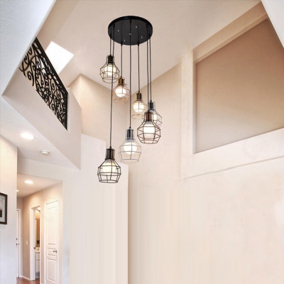 7 Light Multi-light Foyer Hanging Pendant with Wire Guard