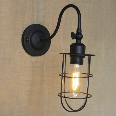 

Industrial Style Outer Cage Round Metal 1 Light Sconce Wall Light, HL426510