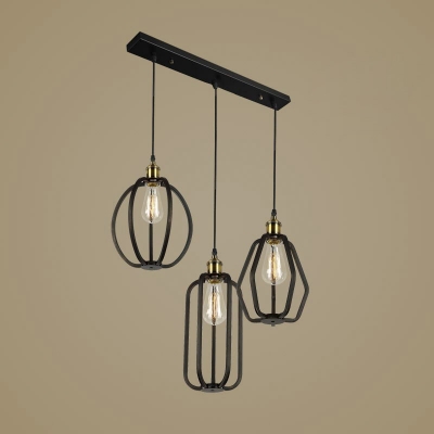 LOFT Style Slatted 3-Lt Hanging Pendant with Different Cage