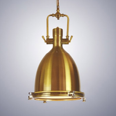 Polished Brass Industrial Style Metal Hanging Lamp with Bell Shade