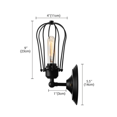 Black Finished Industrial LED Wall Light in Cage Style