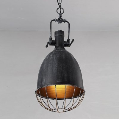 Industrial 1 Light Bell Indoor Pendant in Antique Black Finish