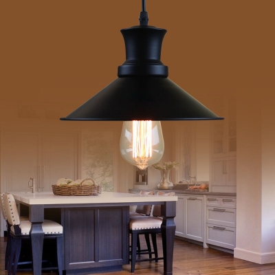 Full Sized Industrial Metal Shade Ceiling Fixture In Matte Black Finish