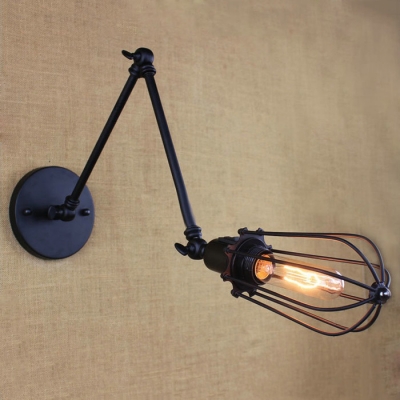 Vintage Style Adjustable Single Light Cage Guard Wall Sconce