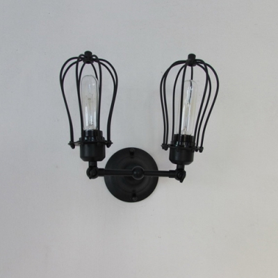 Vintage LOFT Style Two Light Wall Sconce with Slatted Cage