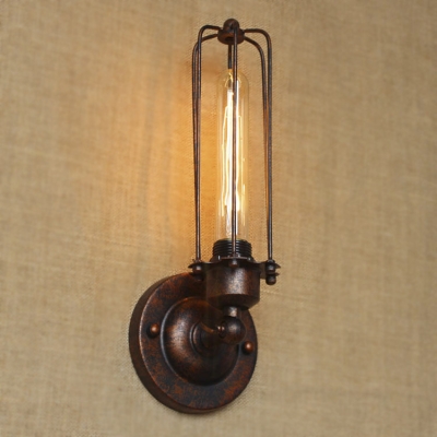 Adjustable Wall Light with Tubular Cage in Antique Rust Finish